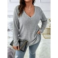 thumbnail image 2 of Women'S Plus Size Casual Knitted V-Neck Long Sleeve Sweater Light Gray XXXL, 2 of 6