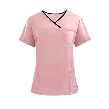 YLSDY Men & Women Scrub Tops V-Neck Scrubs Unisex Stretch Nursing Shirts Medical Uniform Workwear with 3 Pockets Pink XS