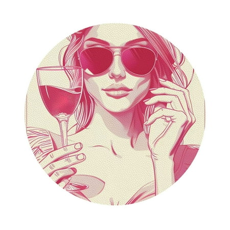 

Salouo Ace Of Diamonds Lady Print Round Coaster Drink Coasters Leather Bar Beer Beverage Coasters for Drinks Set of 4 for Tabletop Protection Coffee Table Decor