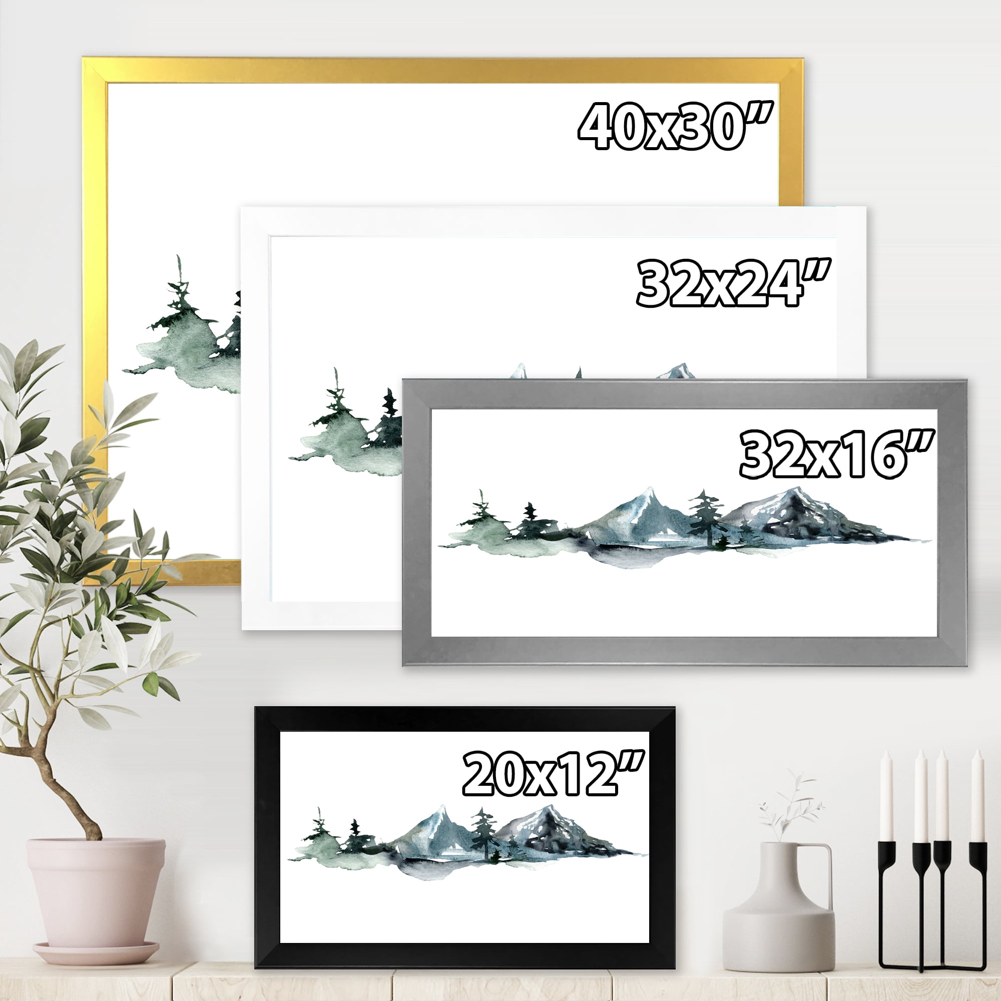 Designart 'Minimalistic Fir Forest and Winter Mountains III' Modern Framed Art Print