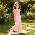 thumbnail image 6 of SERTGUTR Girls' Jumpsuit Romper Smocked Wide Leg Ruffle Strap Gingham Plaid Square Neck Casual Summer School Playground Everyday Wear, 6 of 9