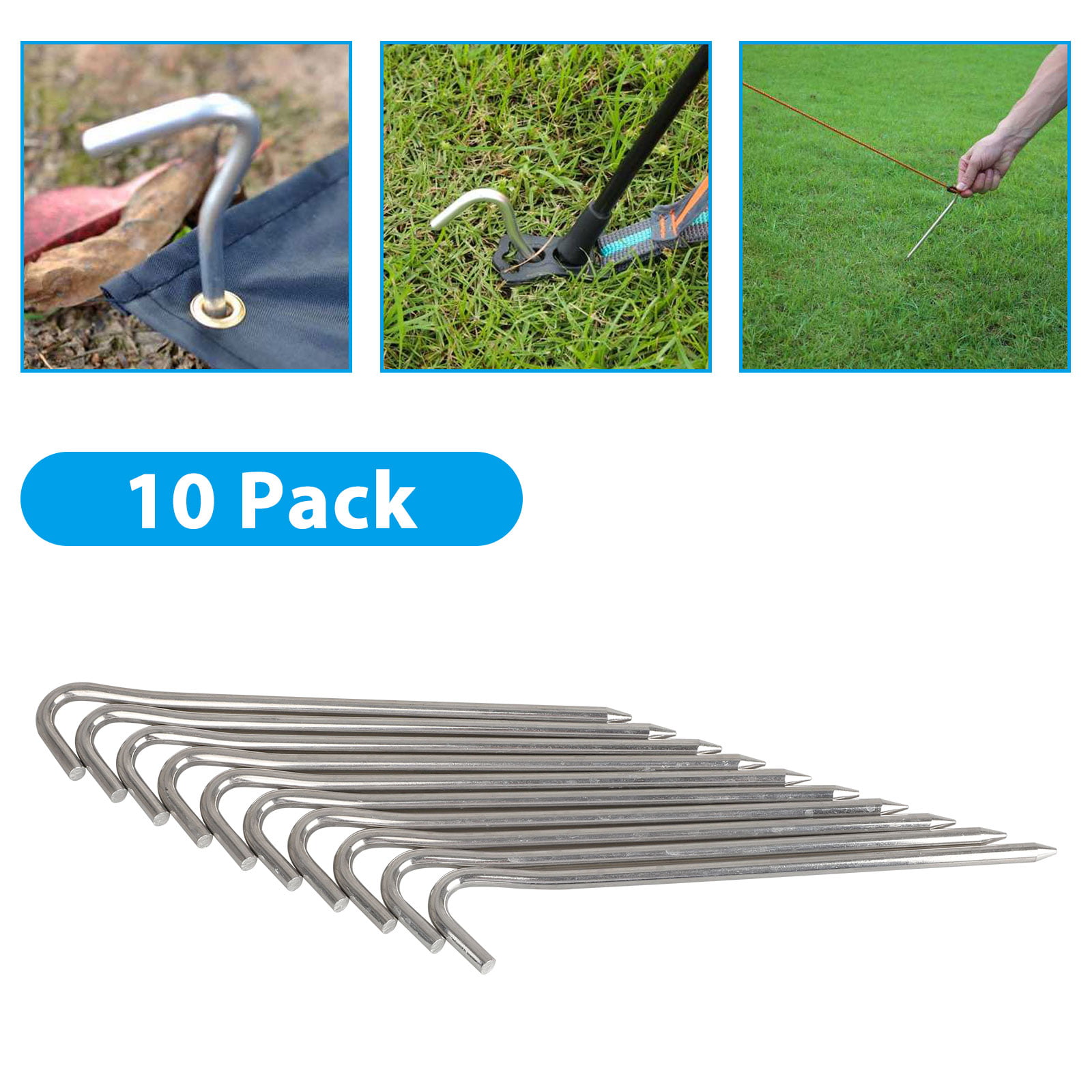 Tent Pegs - 10Pcs Aluminium Tent Stakes Pegs with Hook - 7.3’’ Heavy Duty  Stakes Nail Spike Garden Stakes Camping Pegs for Pitching Camping Tent, 