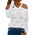 thumbnail image 2 of DondPO Long Sleeve Shirts Blouses for Women Dressy Casual Women's Elegant Top Shirt Heart Print Shirt Strap Cold Shoulder Tunic Shirt Soft Blouse Pullover Top Womens Tops Womens Shirts White L, 2 of 5