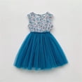 thumbnail image 4 of Girls Blue Floral Tulle Dress Sleeveless Round Neck Soft Comfortable Princess Birthday Party Dress for Kids Little Girl Summer Casual,Size 3-4 T, 4 of 5