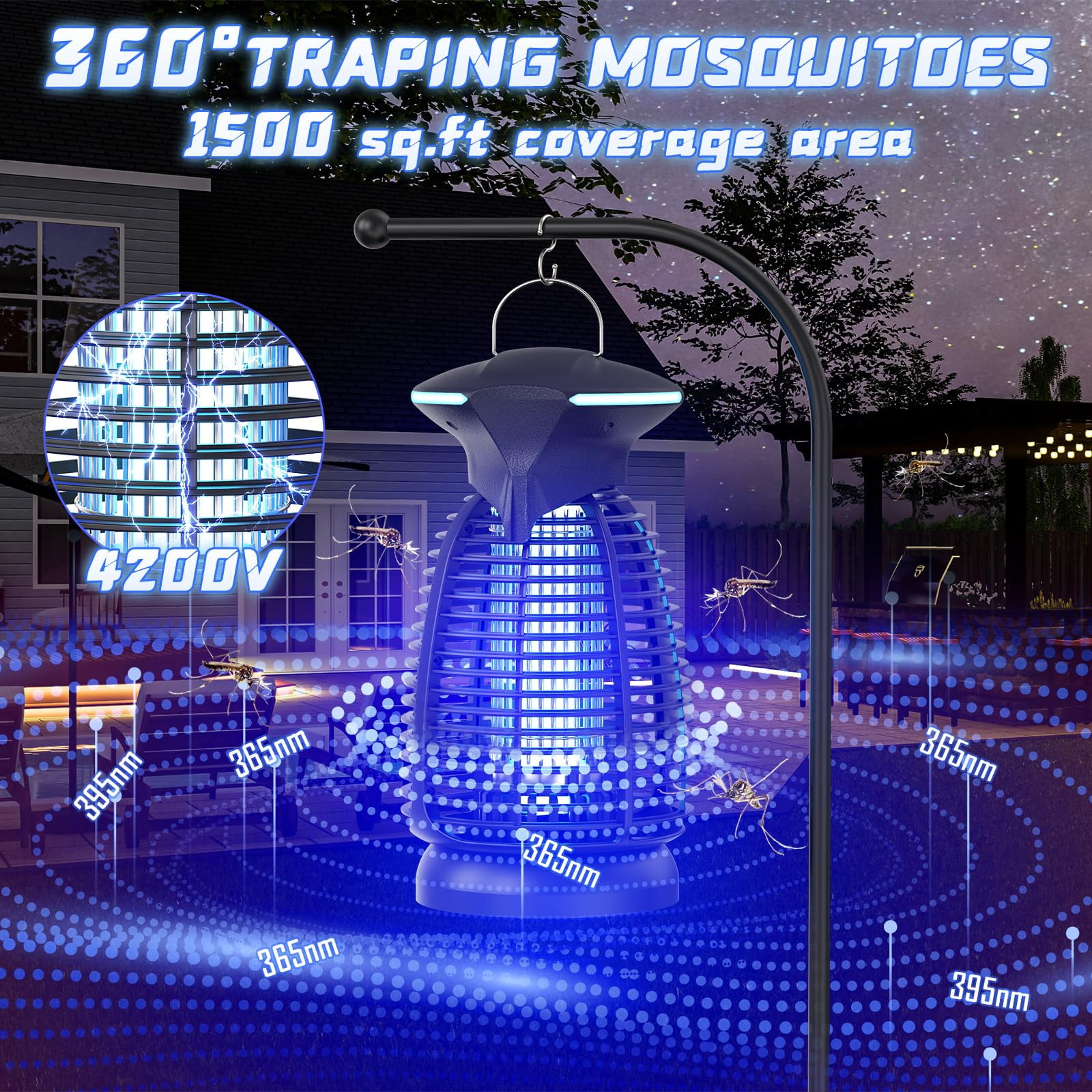 Electric Zapper Outdoor - 4200v High Insect Killer Waterproof Led Light For Mosquito Fly Patio Porch Garage Backyard Home Indoor