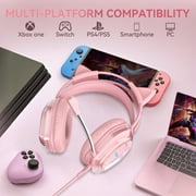 Wantek Gaming Headsets, Surround Stereo Gaming Headphones with Noise Cancelling Mic, LED Lights & Soft Memory Earmuffs for PS5/ PS4/ Xbox One/Nintendo Switch/PC Mac Computer Games- Pink