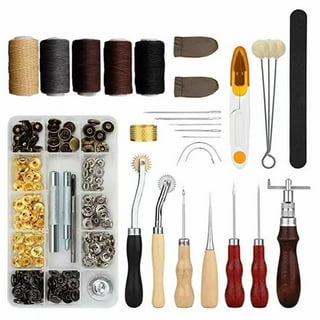 Leather Crafting Tools Kit, 57pcs Leather Working Tools Set with Groover Awl Waxed Thread Thimble Kit for Leather Making Projects Wallet Belt Shoe