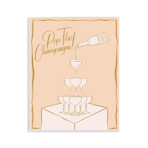 Stupell Industries Pop The Champagne Phrase Food & Beverage Painting Unframed Art Print Wall Art, 11 x 14