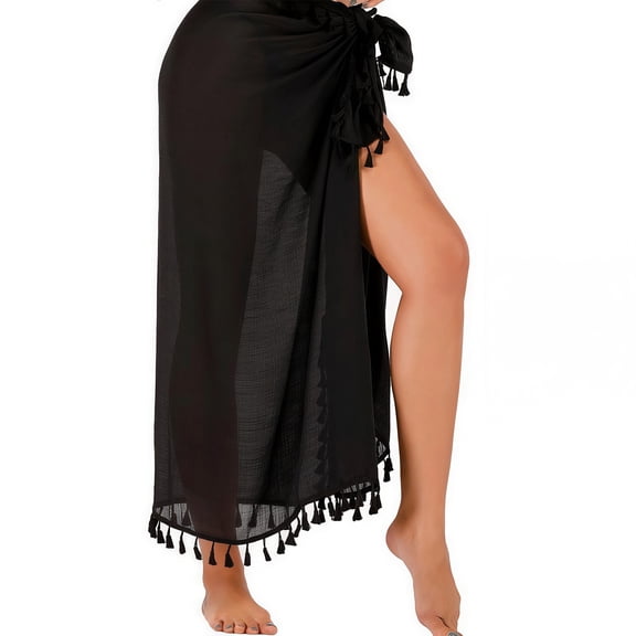 Summer Women's Tassel Trim Sarong Wrap Skirt, Lightweight Boho Beach Cover Up Pareo