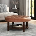 thumbnail image 2 of Baynes Contemporary Faux Leather Tufted Wood Round Ottoman with Open Shelf, Cognac Brown and Espresso, 2 of 7