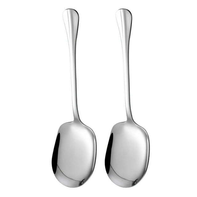 Miangastore Cuillère de Service en Acier Inoxydable à Grande Tête Carrée 2 Pcs pour Buffet Cuisine Repas pour Riz Soupe Salades Manche Long Lavable au Lave-Vaisselle