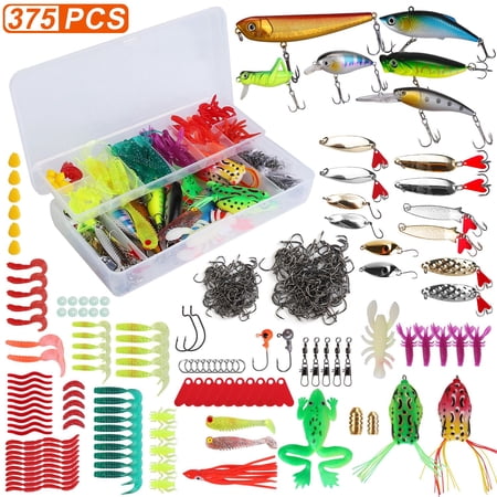 (Weiyi-EC)-- 375Pcs Fishing Baits And Tackle Box Saltwater Freshwater Fishing Lures Kit Lifelike Popper Crankbaits Crickets Frogs Spoon Lures Maggots **--( 65lp; ;)
