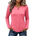 thumbnail image 4 of Women's Tops Long Sleeve Summer Plus Size Solid Round Neck Casual Blouse Top, 4 of 8