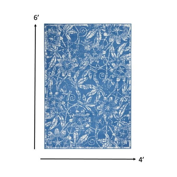 4â€™ x 6â€™ Blue and Ivory Floral Vines Area Rug