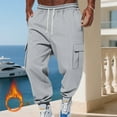 thumbnail image 6 of Cargo Sweatpants for Men Fleece Joggers Elastic Waist Drawstring with Multi Pockets, Baggy Warm Pants for Winter Workout & Lounge​ Light Gray S, 6 of 7