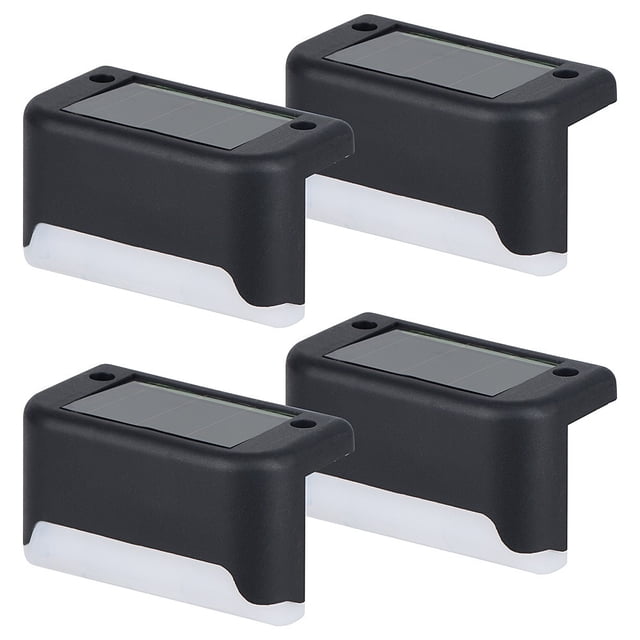 Paquete de 4 luces solares para cubierta, luces LED solares para escalones, lámpara solar impermeable, iluminación exterior para escaleras, terrazas, patios, (negro-blanco cálido)