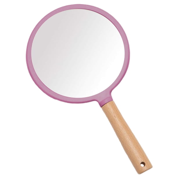 Espejo de mano con asa para maquillaje, pequeño y bonito espejo de mano de madera circular