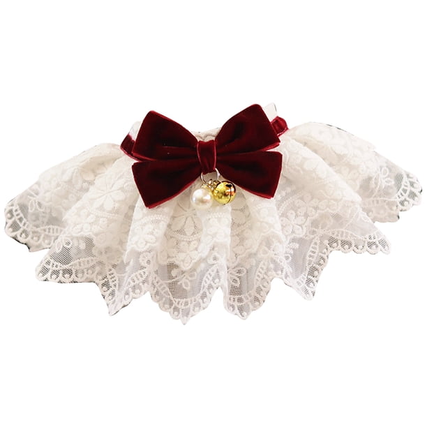 Collar de babero de encaje para mascotas, lindo lazo, suave, fácil de usar, cómoda bufanda con babero para decoración de perros y gatos, rojo vino M