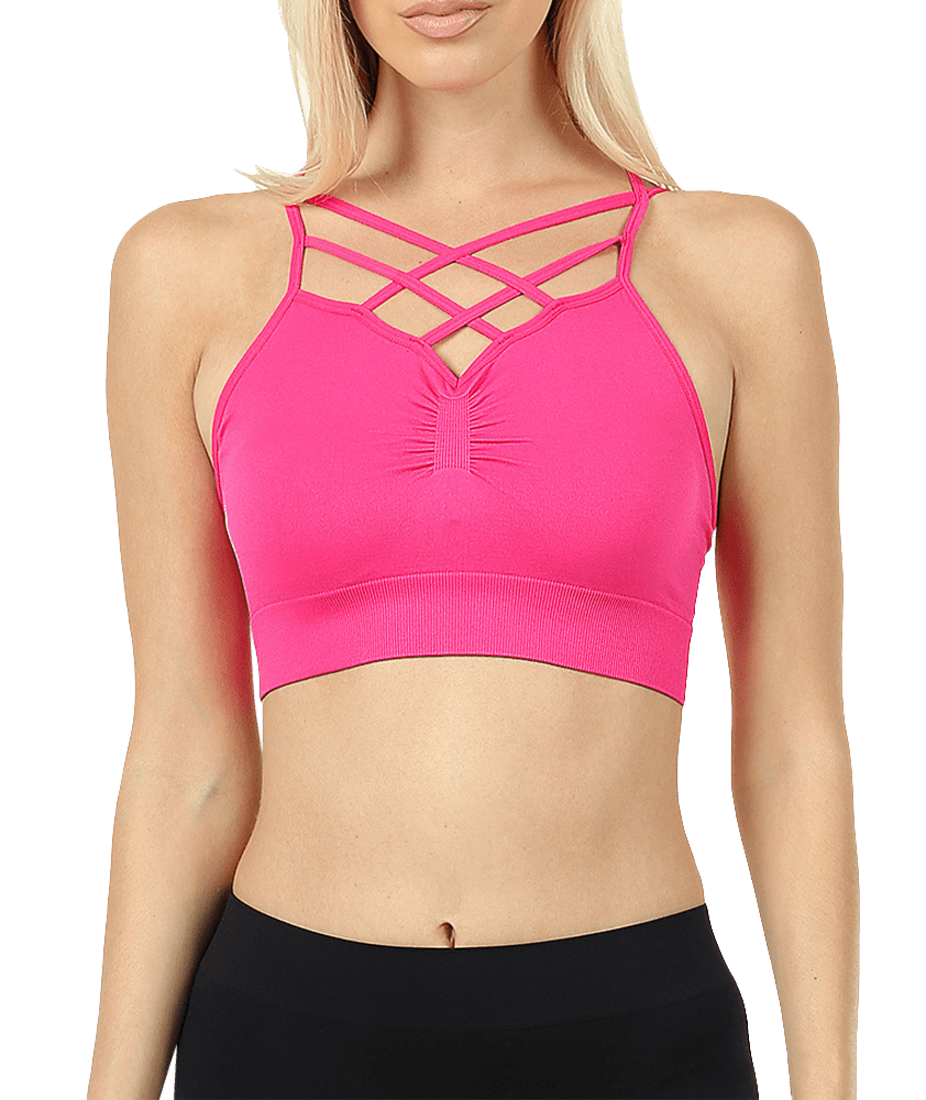 Double Criss Cross Caged Seamless Bralette w/ Removable Pads & Adjustable Straps 