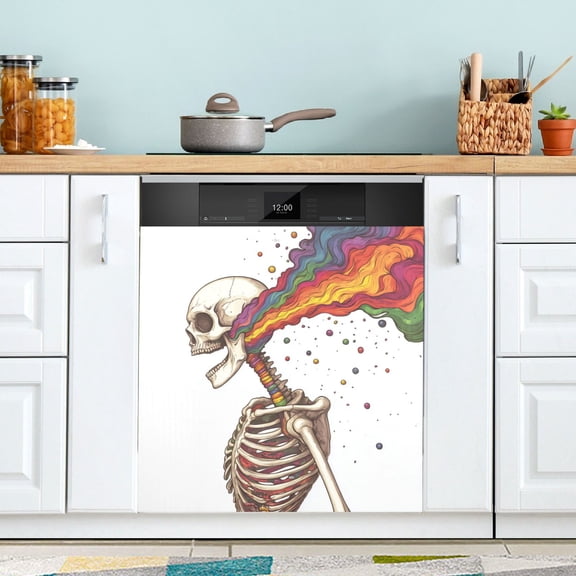 Yayeee Magnetic Dishwasher Cover for The Front Decoration Home Kitchen Machine Sticker Protector, Colorful Skeleton