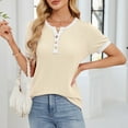 thumbnail image 3 of Women Tops under $5! Cagogo Summer Tops for Women Short Sleeve Button V Neck T Shirts Dressy Casual Loose Color Block Ribbed Summer Tops Blouses Blusas Casuales de Mujer Bonitas, 3 of 7