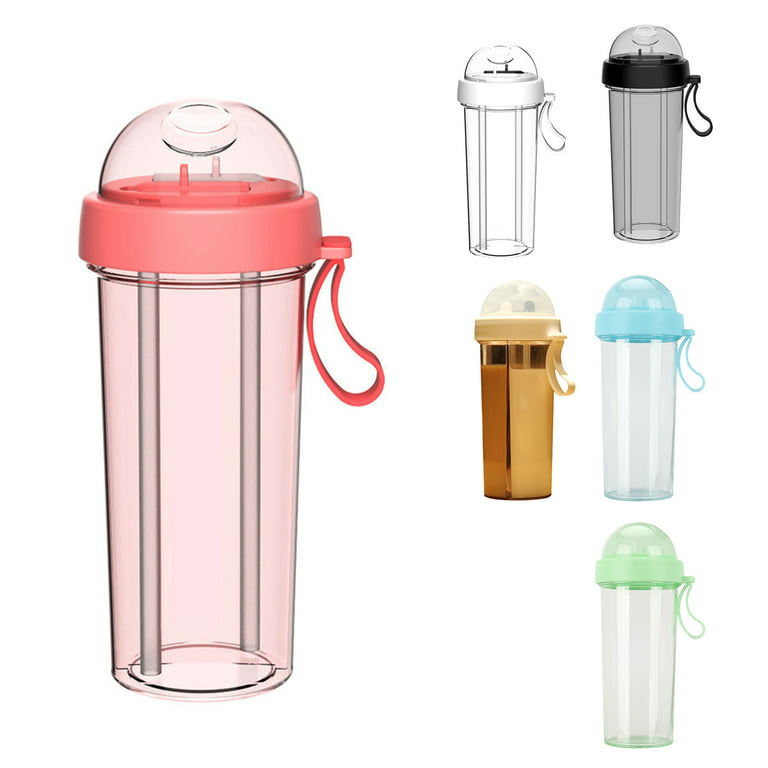Dual Use Water Bottle Creative Water Cup,One Cup of Two Different Drinks Two Straws Couple Outdoor Drinking Cup for Camping Hiking Backpacking Travel