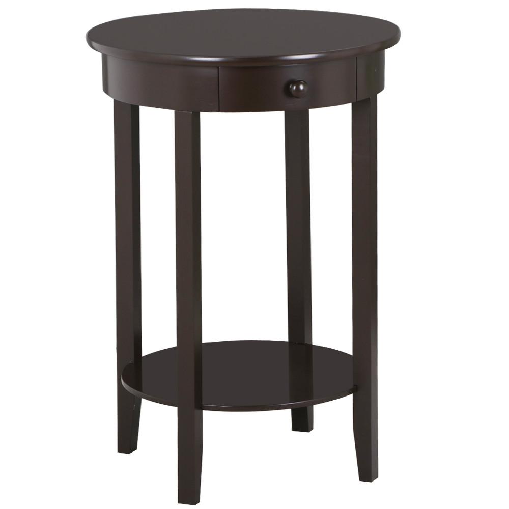 Yaheetech Round Pine Wooden End Table with Drawer and Shelf for Home
