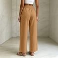 thumbnail image 3 of Linen Wide Leg Pants for Women Elastic Waist Solid Color Palazzo Pants Casual Summer Drawstring Long Pants with Pockets Flowy Beach Vacation Clothes, 3 of 8