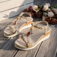 thumbnail image 5 of Bohemian Espadrilles for Women Braided Strappy Platform Wedge Sandals Open Toe T-Strap Beaded Slingback Heels Beige Size 6, 5 of 8