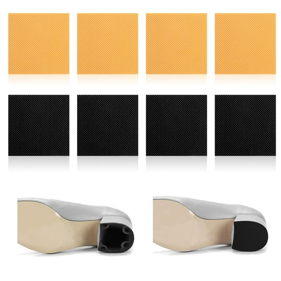 Trianu 8Pcs Boot Heel Replacement High Heel Patch Abrasion Resistant Shoe Sole Repair Tips Shoes Heels Pad(Black & Yellow, 6x6x0.35cm)