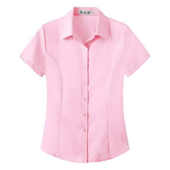 Women's Button Down Shirts Slim fit Short Sleeve Stretch Dress Shirts Wrinkle-Free Solid Work Blouse