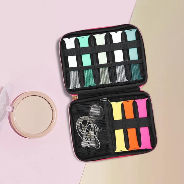 Bolsa de Almacenamiento de Correas de Reloj de Cuero PU, Bolsa Organizadora, Soporte de Mano Portátil para Auriculares, Accesorios de Viaje, Impermeab Rosado Hugo Organizador de bandas de reloj