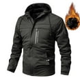 thumbnail image 2 of Dpytoraw Mens Hooded Outdoor Jacket Solid Color Long Sleeve Zipper Multi Pocket Male Autumn Jacket Retro Style, 2 of 4