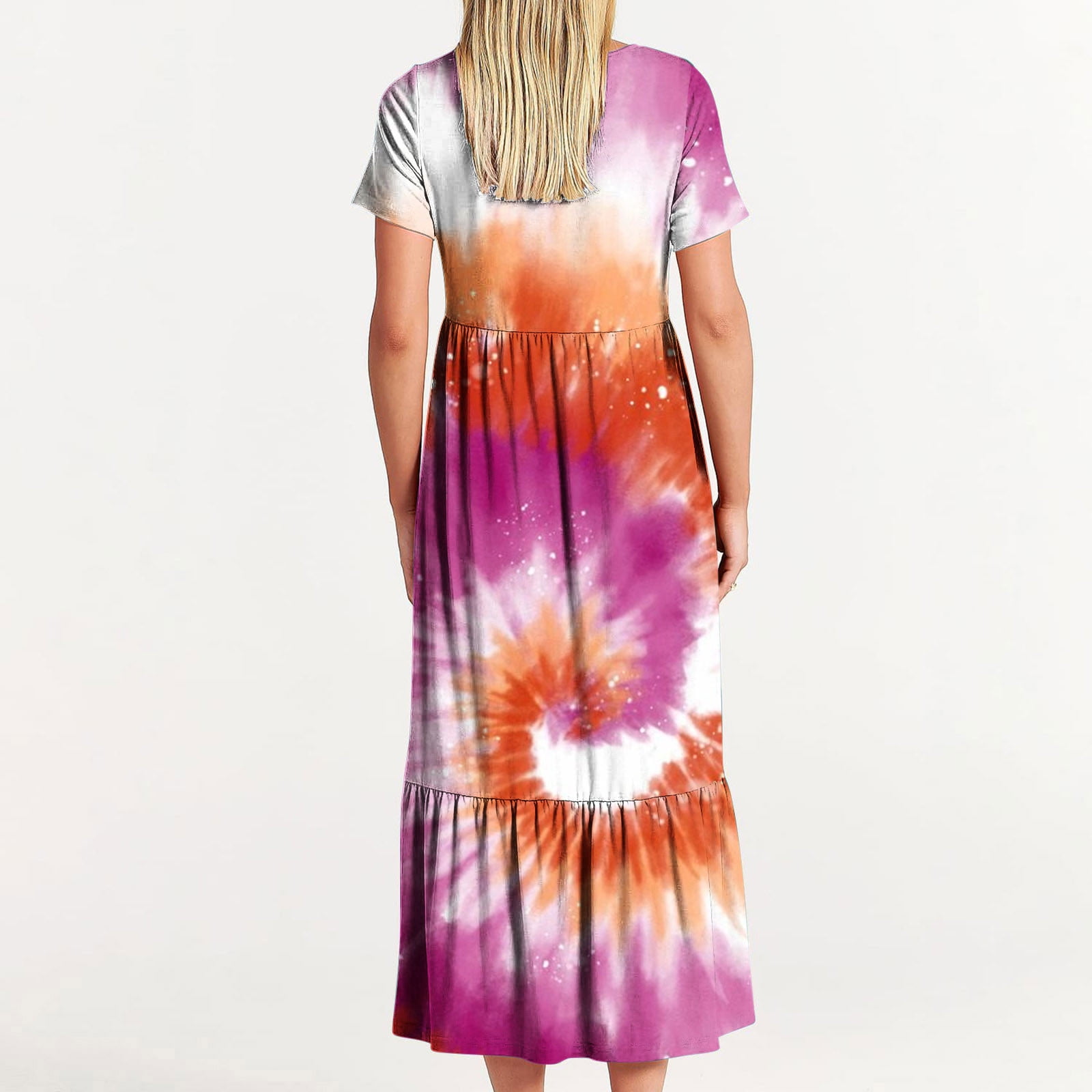 オールインワン・サロペット Des Phemmes Cotton Rib Tie Dye Embroidred Dress Nrmvnmi Women's Summer Casual Tie Dye Short Sleeve Crewneck