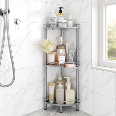 Corner Shower Caddy Standing 3 Tier Rustproof Metal Shower Organizer with Soap Holder Floor Shower Corner Shelf Rack Storage Stands with Adjustable Feet 2 Hooks for Bathroom Silver Corner Shower Caddy Standing 3 Tier Rustproof Metal Shower Organizer with Soap Holder Floor Shower Corner Shelf Rack Storage Stands with Adjustable Feet 2 Hooks for Bathroom Silver