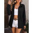 thumbnail image 2 of Anbech Wavy Texture Women Long Sleeve Shirt Lapel V Neck Dressy Button Down Work Top, 2 of 7
