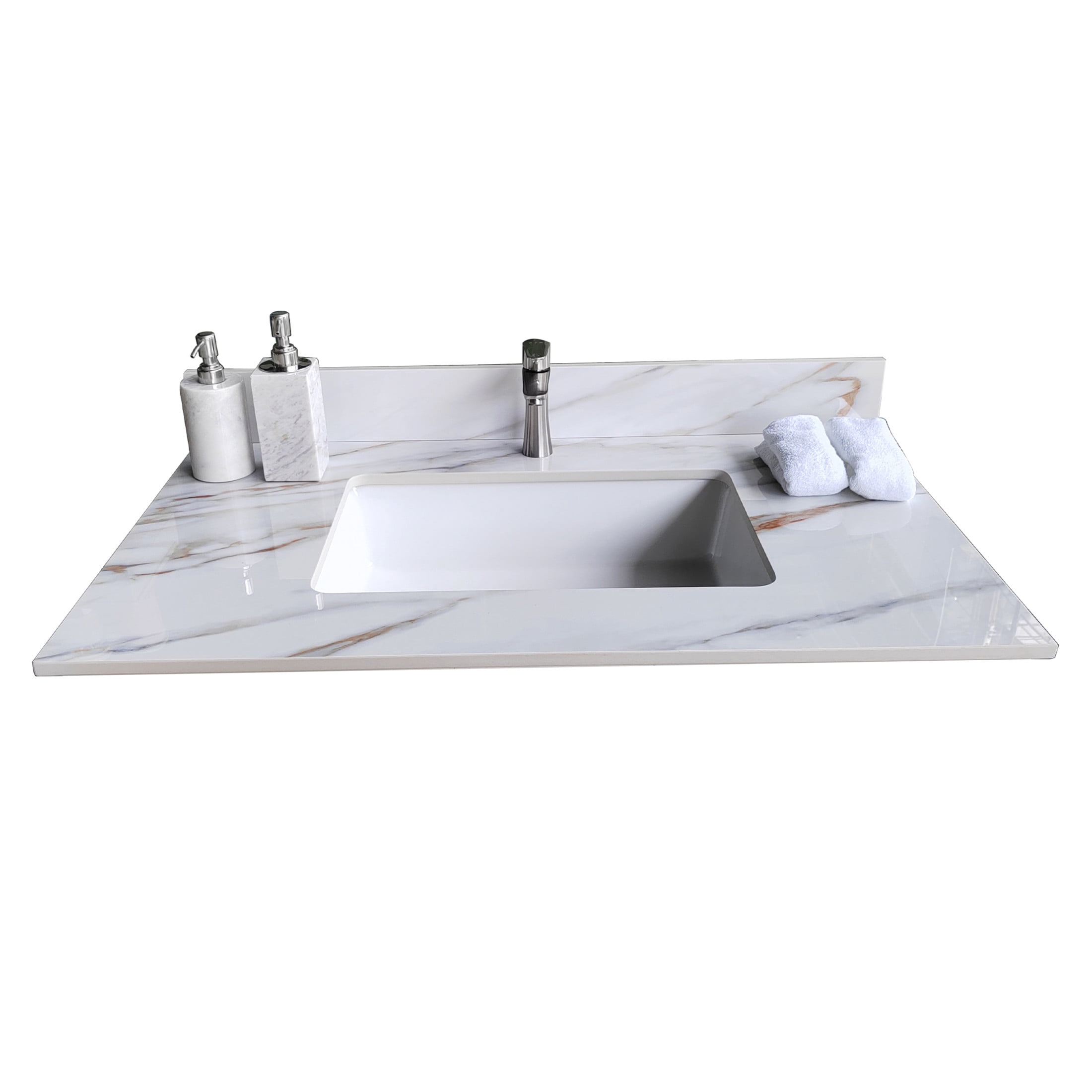 Noble House 37-Inch Bathroom Vanity Top with Undermount Sink, Backsplash, Pre-Drilled Faucet Hole, White