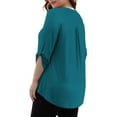 thumbnail image 3 of VERABENDI Women's Plus Size Tops 3/4 Sleeve Shirts Dressy Casual Metal Buckle V-Neck Tunic Blouses,M-4XL, 3 of 11