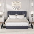 thumbnail image 3 of VECELO Upholstered Platform Bed Frame with 4 Storage Drawers, King Size Bed Frame with Adjustable Headboard, No Box Spring Needed, Black, 3 of 7