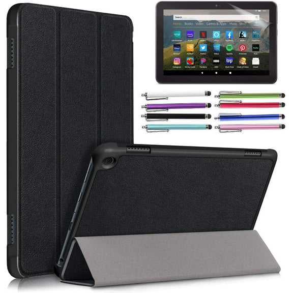 EpicGadget Case for Amazon Fire HD 8 / Fire HD 8 Plus (10th Generation, 2020 Released) - Lightweight Tri-fold Stand Auto Wake/Sleep Folio Cover Case   1 Screen Protector and 1 Stylus (Black)