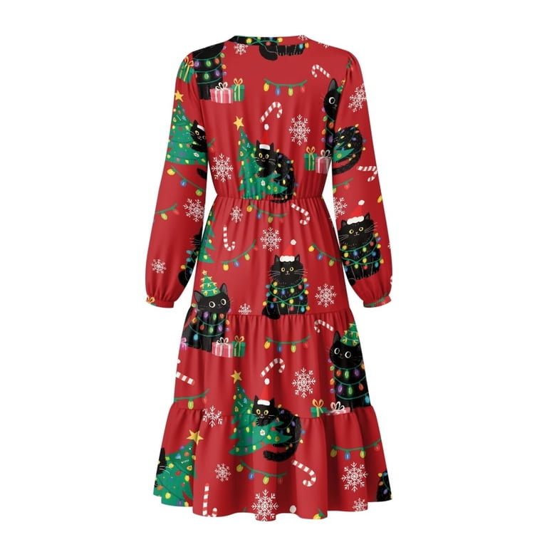christmas cat dress plus size Red Cat Christmas Dress