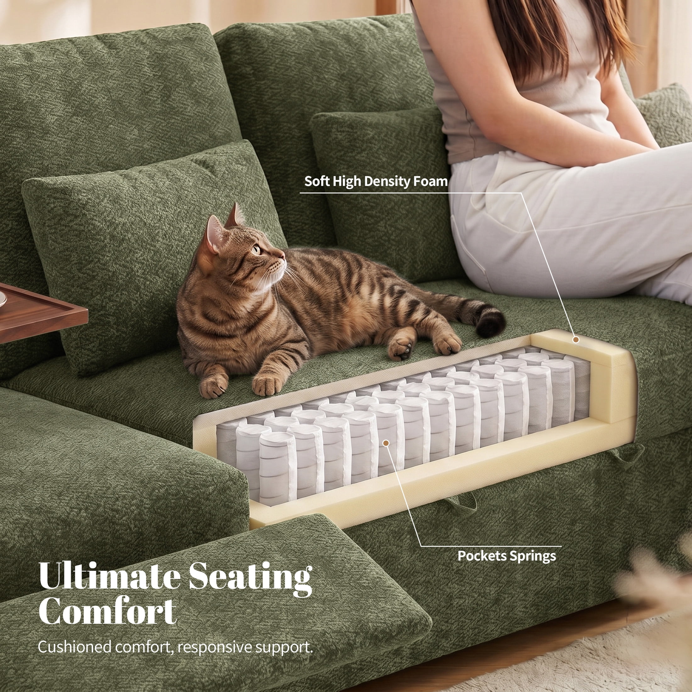 Aenkyo 81" 3-in-1 Convertible Sleeper Sofa with Pull Out Bed and Recliner, Adjustable Backrest, Green