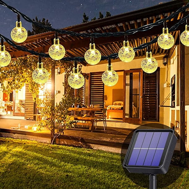 Cadena de luces solares para exteriores, blanco cálido, 50 LED, 7 m, impermeable, 8 modos de iluminación, interior/exterior - Para jardín, patio, casa, fiesta, boda, festival