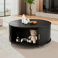 thumbnail image 4 of Round Coffee Table, 31.5" Modern Coffee Table with 360° Sliding Tambour Door, Fluted Accent Coffee Table with Storage, Circle Coffee Center Table with Adjustable Footpads for Living Room, Black, 4 of 8
