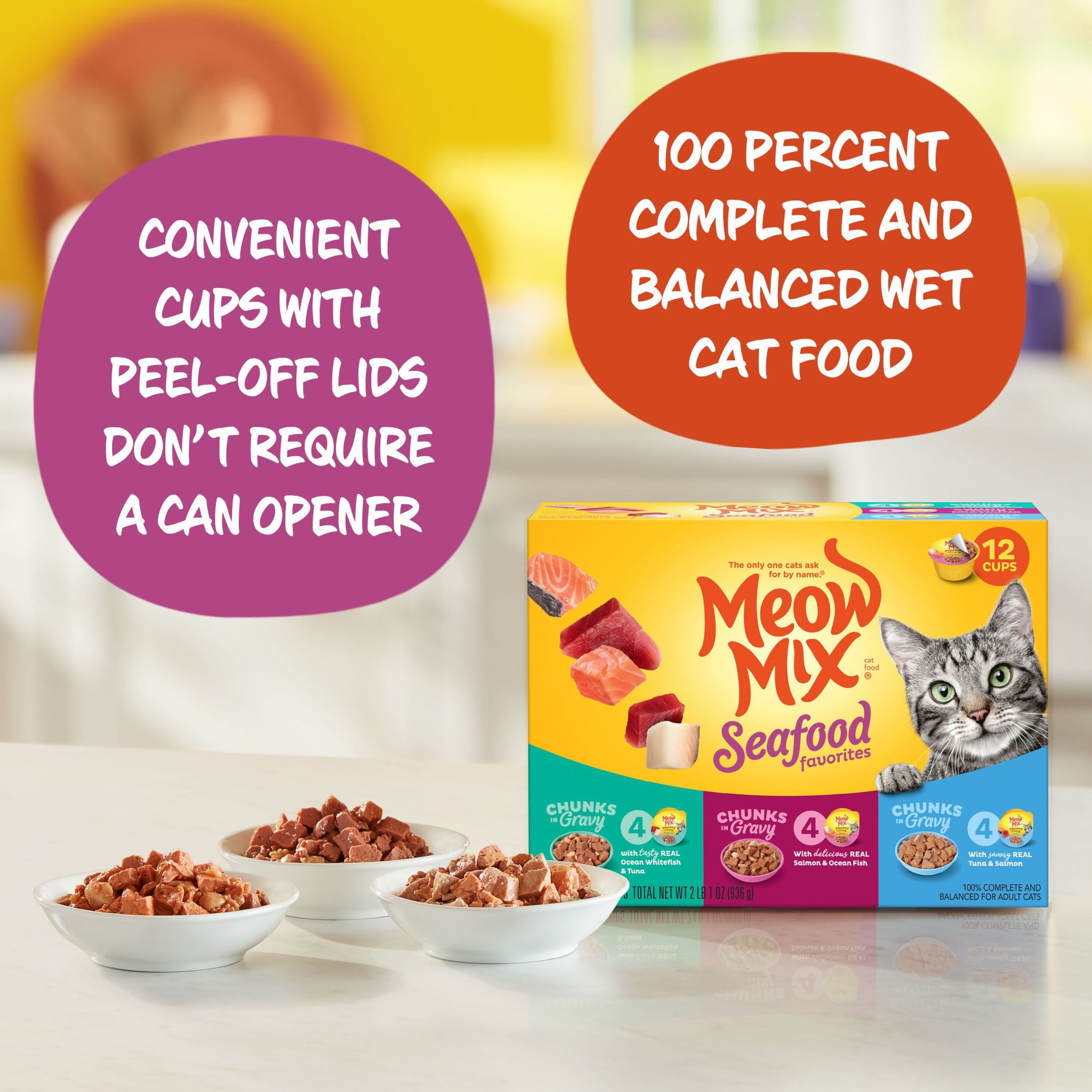 Meow Mix Savory Morsels Seafood Favorites Variety Pack 2.75 Ounce Cans Pack of 12 Walmart