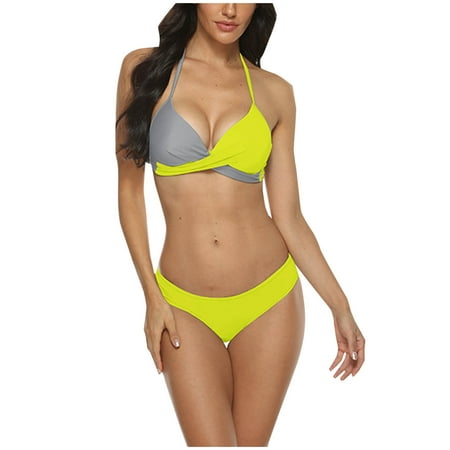 Ohufall 2-Piece Women s Padded Push-up Bra Bikini Swimsuit Bathing Swimwear Beachwear Summer Set