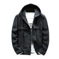 thumbnail image 2 of Miluxas Men's Denim Jackets Fashion Solid Color Hooded Jean Sweatshirt Pocket Long Sleeves Hoodies Cargo Coat Tops Black, 2 of 4
