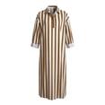 thumbnail image 4 of Women's Striped Maxi Shirt Dress Long Sleeve Oversized Loose Fit V Neck Collared Side Split Kaftan with Pockets/Yellow/3XL, 4 of 4