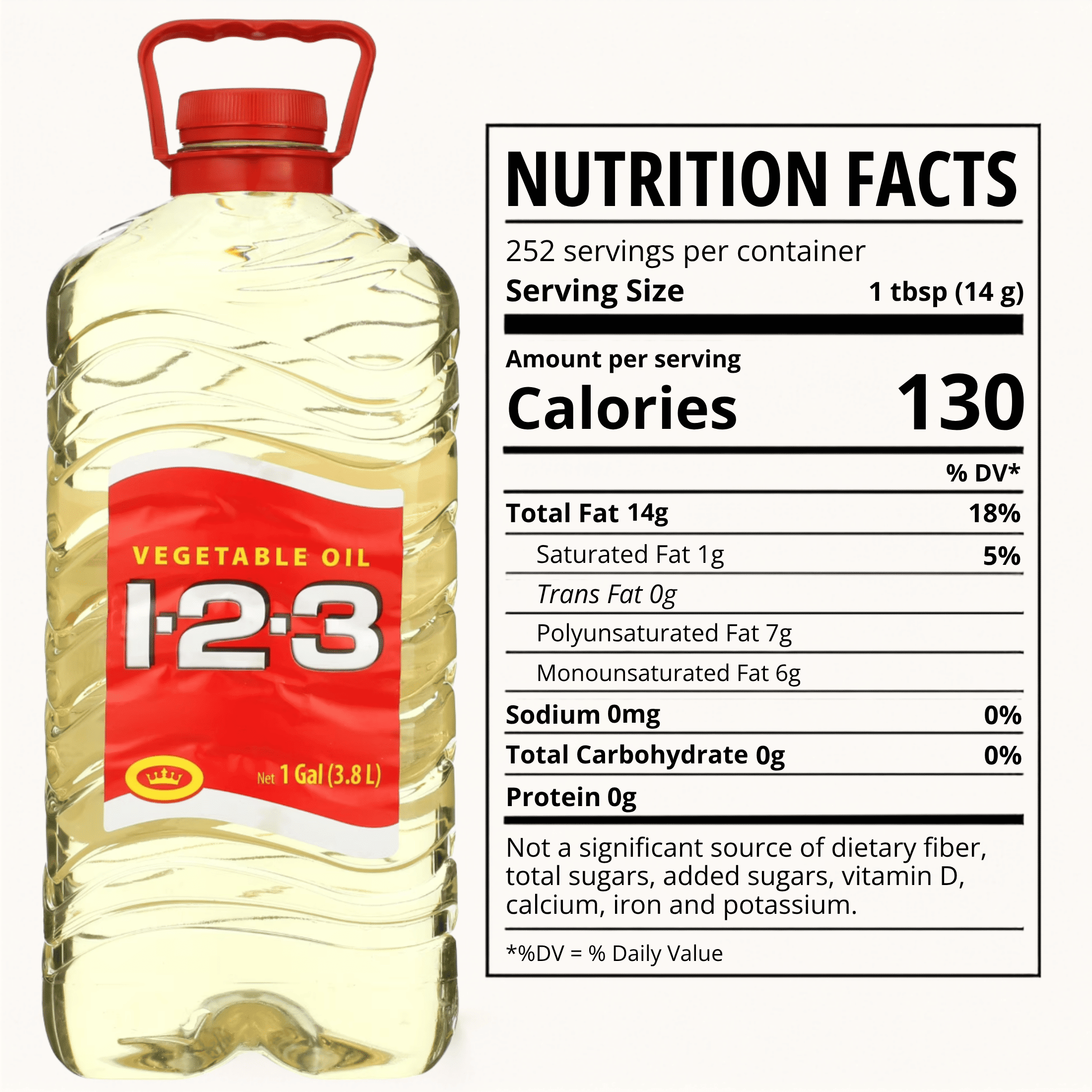 1-2-3 Vegetable Oil, All-Purpose Cooking Oil for Frying and Baking, Value Size, 1 Gallon Bottle
