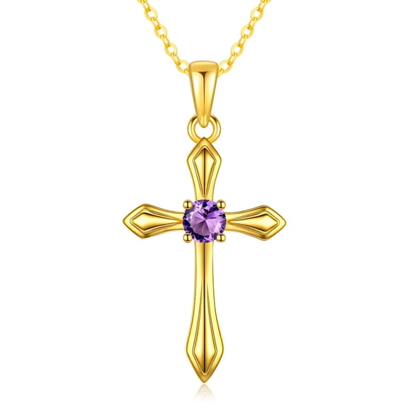 Taioiat 18K Gold Plated Birthstone Cross Necklace, Faith Christian Pendant Jewelry for Women, Perfect Birthday & Religious Gifts for Special Occasions